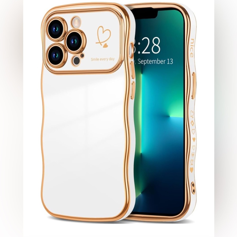 iPhone 13 Pro Max Case for Women Girls, Cute Curly Wave Shape Love Heart Design
